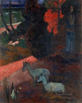 ポール・ゴーギャン Painting - たらりまるる 二頭のヤギのいる風景 ポスト印象派 原始主義 ポール・ゴーギャン